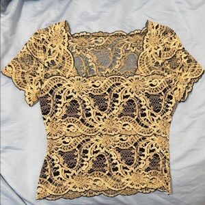 Kay Celine overlay lace black and gold top